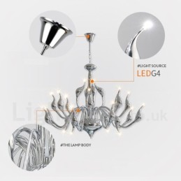 Lámpara de araña de cisne posmoderna de 18 luces de acero inoxidable con acabado cromado G4