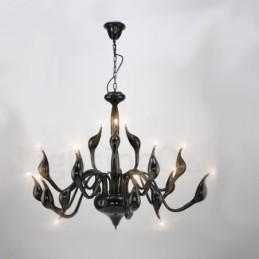 Lámpara de araña de cisne posmoderna de 18 luces de acero inoxidable G4 con acabado negro