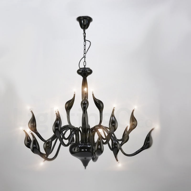 Lámpara de araña de cisne posmoderna de 18 luces de acero inoxidable G4 con acabado negro