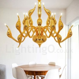 Lámpara de araña de cisne posmoderna de 18 luces de acero inoxidable G4 con acabado dorado