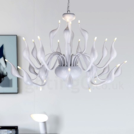 Lámpara de araña moderna de 24 luces con forma de cisne, G4, chapado en blanco Lámpara de araña moderna de 24 luces con forma de cisne, G4, chapado en blanco