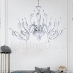 Lámpara de araña moderna de 24 luces con forma de cisne, G4, chapado en blanco
