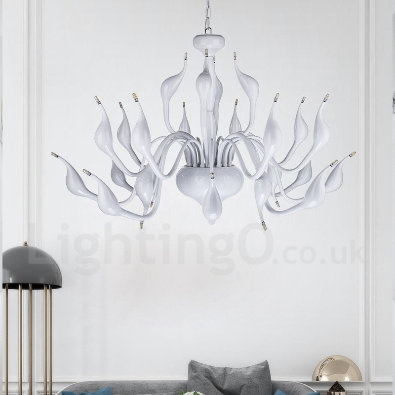 Lámpara de araña moderna de 24 luces con forma de cisne, G4, chapado en blanco