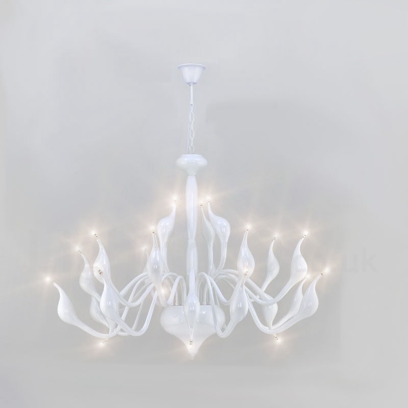 Lámpara de araña moderna de 24 luces con forma de cisne, G4, chapado en blanco