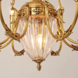 Lámpara de araña de cristal francesa de lujo, totalmente de cobre, para comedor.