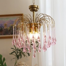 Luminaria de araña de cristal con forma de gota de agua
