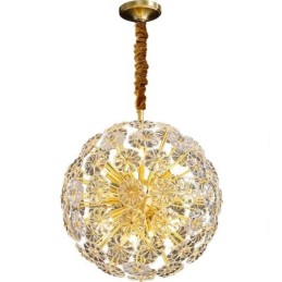 Lámpara colgante nórdica esférica de cristal de diente de león de latón