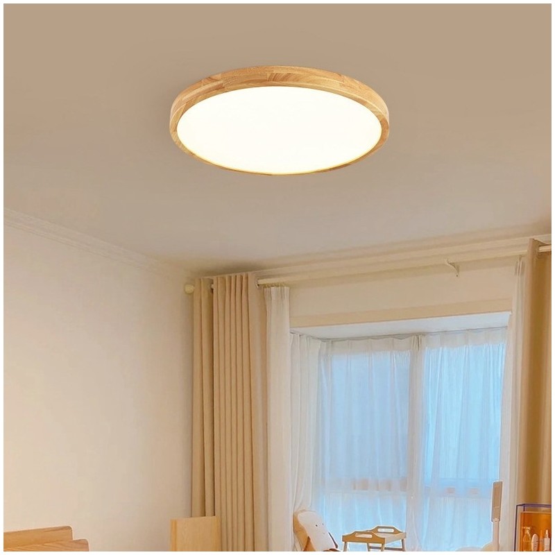 Lámpara de techo empotrada moderna de madera redonda, accesorio de iluminación para interiores