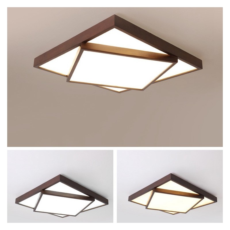 Lámpara de techo empotrada de madera de nogal negro cuadrada de dos niveles, moderna, contemporánea, de estilo nórdico, también se puede utilizar como lámpara de pared.