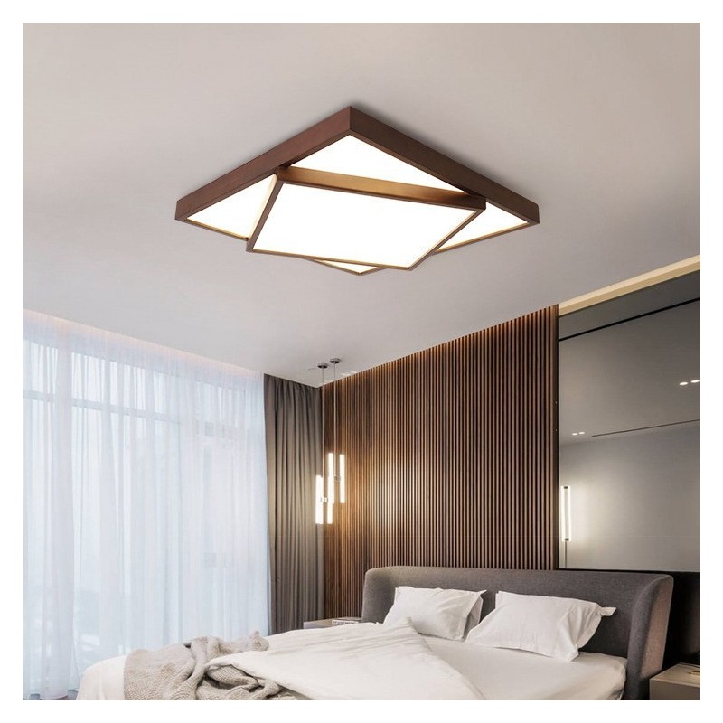Lámpara de techo empotrada de madera de nogal negro cuadrada de dos niveles, moderna, contemporánea, de estilo nórdico, también se puede utilizar como lámpara de pared.