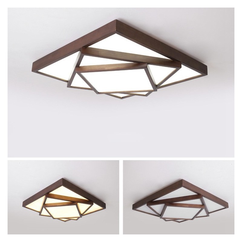 Lámpara de techo empotrada de madera de nogal negro cuadrada de 3 niveles, estilo nórdico contemporáneo moderno, también se puede usar como lámpara de pared.