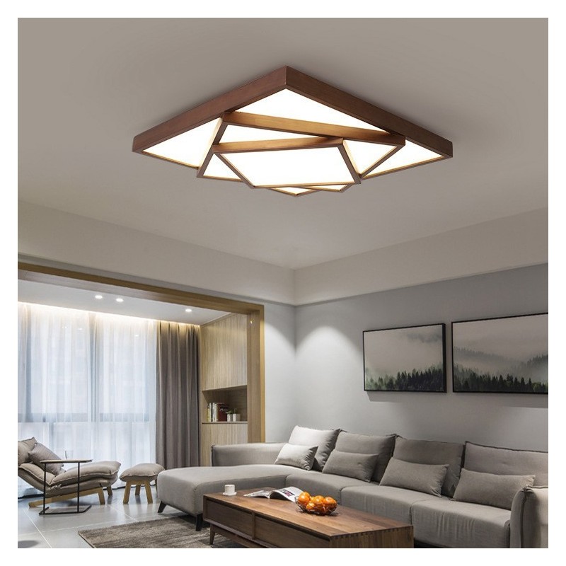 Lámpara de techo empotrada de madera de nogal negro cuadrada de 3 niveles, estilo nórdico contemporáneo moderno, también se puede usar como lámpara de pared.