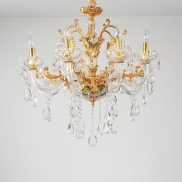 Lámpara de araña de cristal de lujo de dos niveles y 18 luces en color dorado