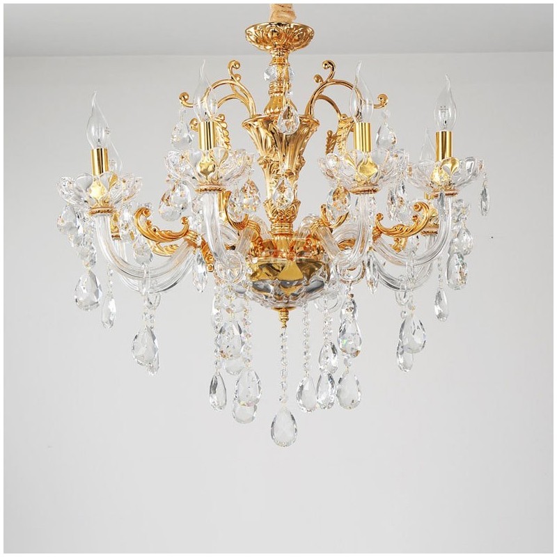 Lámpara de araña de cristal de lujo de dos niveles y 18 luces en color dorado