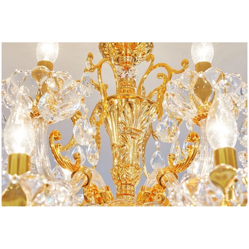Lámpara de araña de cristal de lujo de dos niveles y 18 luces en color dorado
