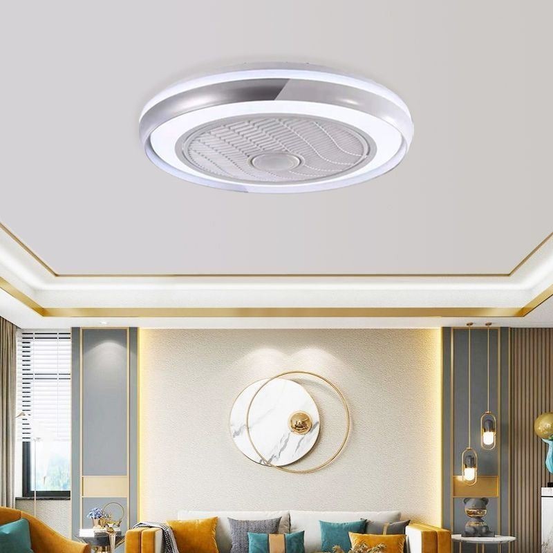 Lámpara de techo redonda acrílica con ventilador moderno y control remoto