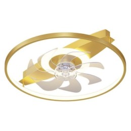 Ventilador de techo moderno con luces y control remoto.