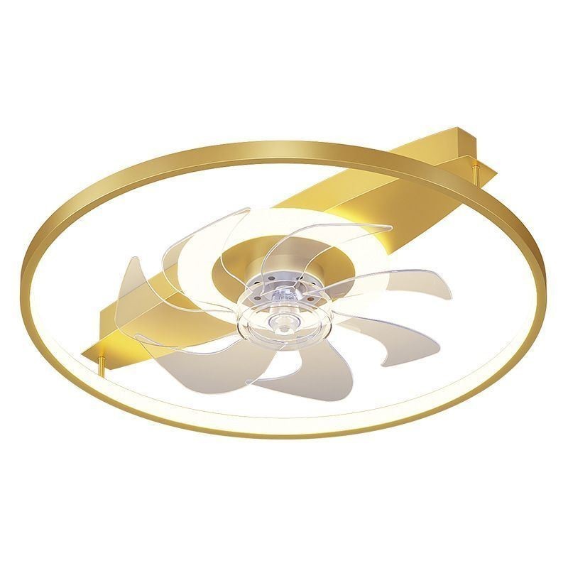 Ventilador de techo moderno con luces y control remoto.