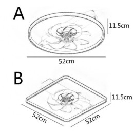 Ventilador de techo moderno con luces y control remoto.