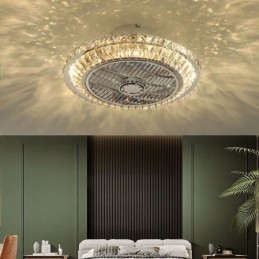 Lámpara de techo redonda dorada con luz de ventilador de cristal