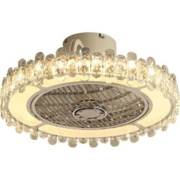 Lámpara de techo redonda dorada con luz de ventilador de cristal