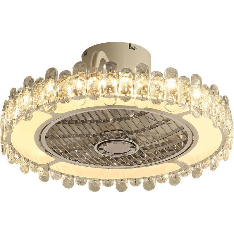 Lámpara de techo redonda dorada con luz de ventilador de cristal
