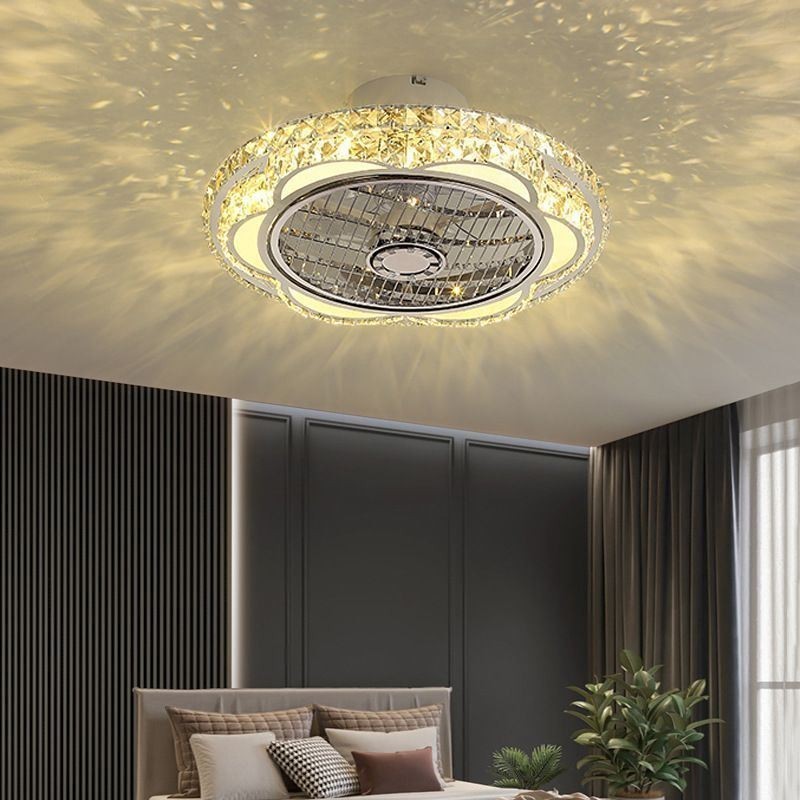 Lámpara de techo redonda dorada con luz de ventilador de cristal