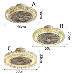 Lámpara de techo redonda dorada con luz de ventilador de cristal