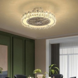 Lámpara de techo redonda dorada con luz de ventilador de cristal