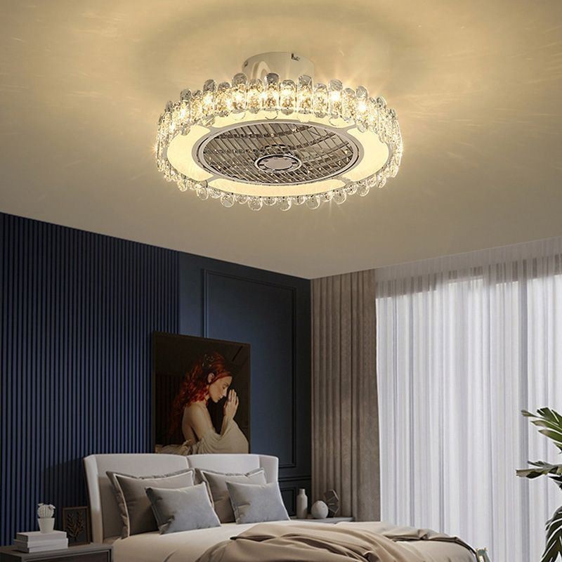 Lámpara de techo redonda dorada con luz de ventilador de cristal