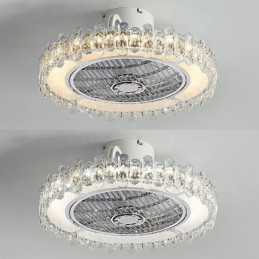 Lámpara de techo redonda dorada con luz de ventilador de cristal