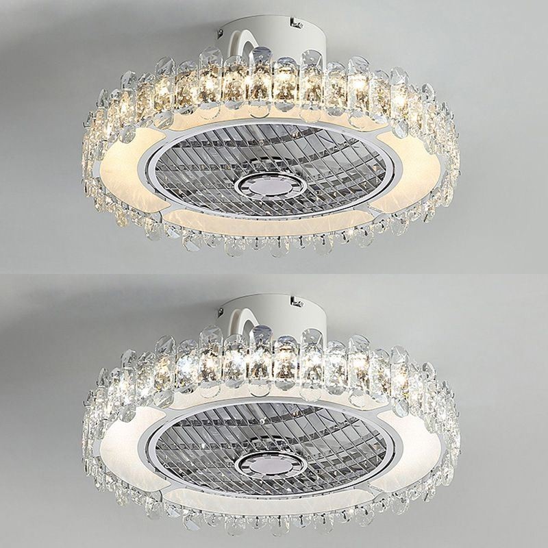 Lámpara de techo redonda dorada con luz de ventilador de cristal