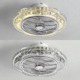 Lámpara de techo redonda dorada con luz de ventilador de cristal