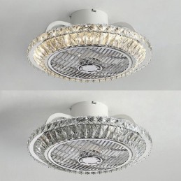 Lámpara de techo redonda dorada con luz de ventilador de cristal