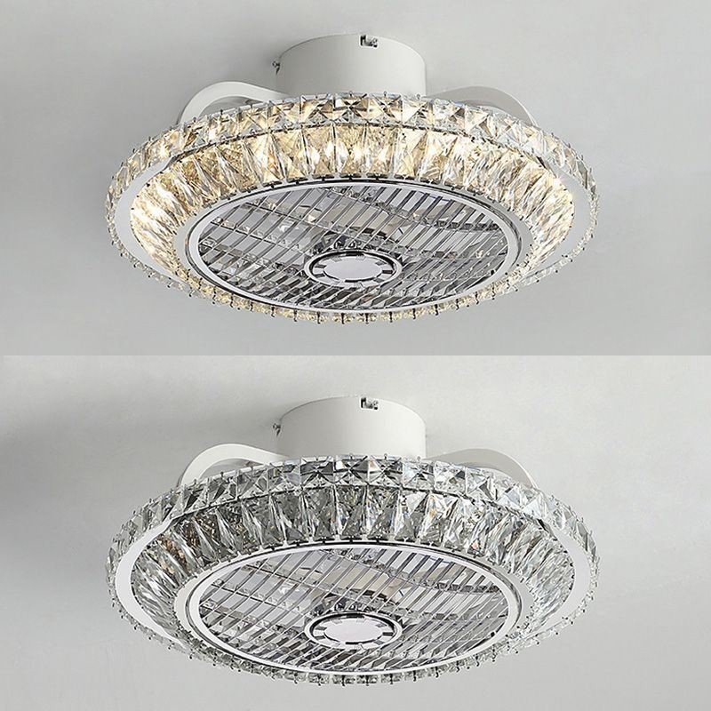 Lámpara de techo redonda dorada con luz de ventilador de cristal