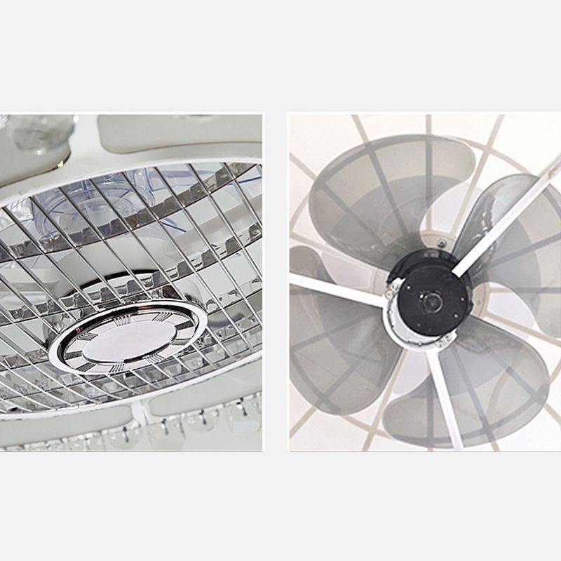 Lámpara de techo redonda dorada con luz de ventilador de cristal
