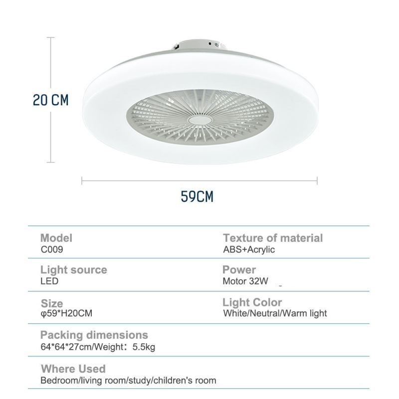 Ventilador de techo con luz tricromática y atenuación de 3 velocidades con control remoto