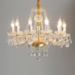 Lámpara de araña de cristal transparente con cuerpo dorado europeo, lámpara de techo decorativa de lujo