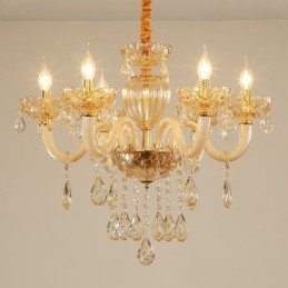 Preciosa lámpara de araña de cristal de estilo europeo, color coñac, con cuerpo de cristal y 8 luces.