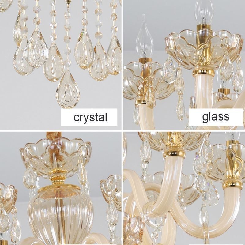 Preciosa lámpara de araña de cristal de estilo europeo, color coñac, con cuerpo de cristal y 8 luces.