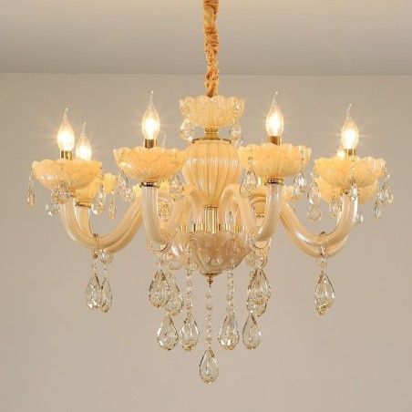 Lámpara de techo de cristal llamativa, color coñac europeo, cuerpo de vidrio, 8 luces Lámpara de techo de cristal llamativa, color coñac europeo, cuerpo de vidrio, 8 luces