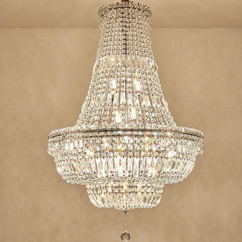 Lámpara de araña de cristal retro, lámpara de techo de cristal de lujo americana con 18 luces