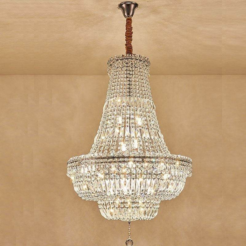Lámpara de araña de cristal retro, lámpara de techo de cristal de lujo americana con 18 luces