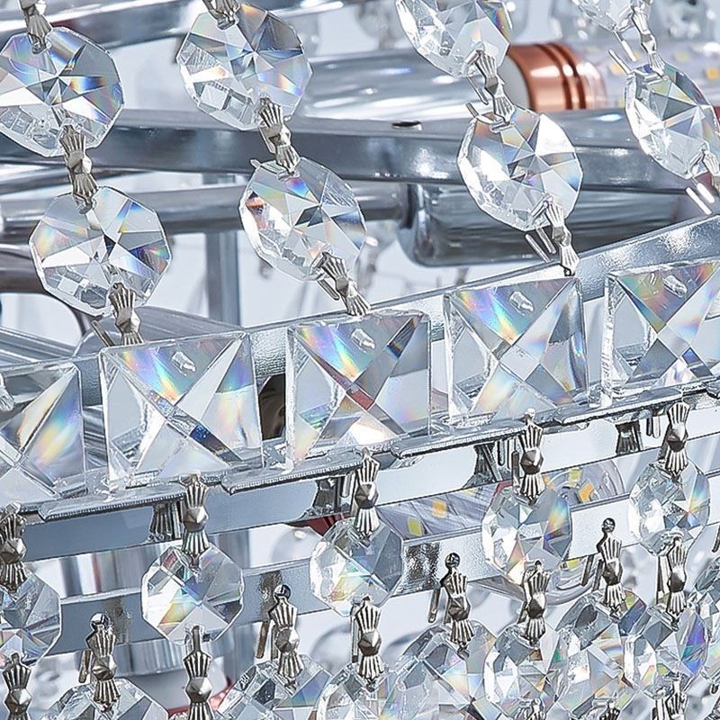 Lámpara de araña de cristal retro, lámpara de techo de cristal de lujo americana con 18 luces