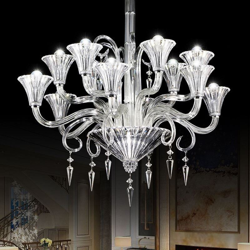 Lámpara de techo decorativa de cristal europea con 12 luces