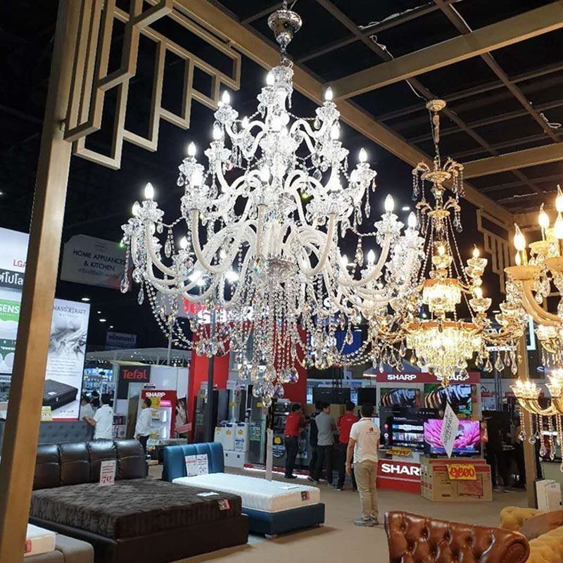 Lámpara de araña de cristal europea con 32 luces, lámpara de techo decorativa de lujo