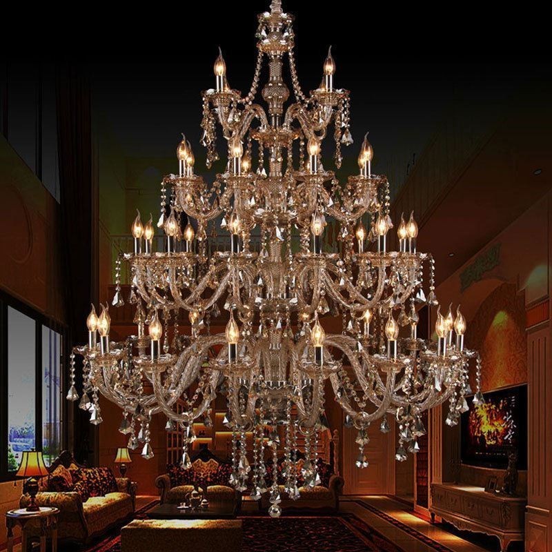 Lámpara de techo de cristal europea color coñac con 40 luces