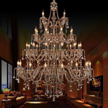 Lámpara de techo de cristal europea color coñac con 40 luces Lámpara de techo de cristal europea color coñac con 40 luces