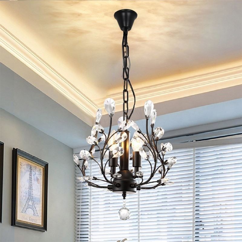 Lámpara de techo de cristal estilo araña retro negra