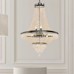 Lámpara colgante clásica de cristal estilo imperio, color negro, 9 luces